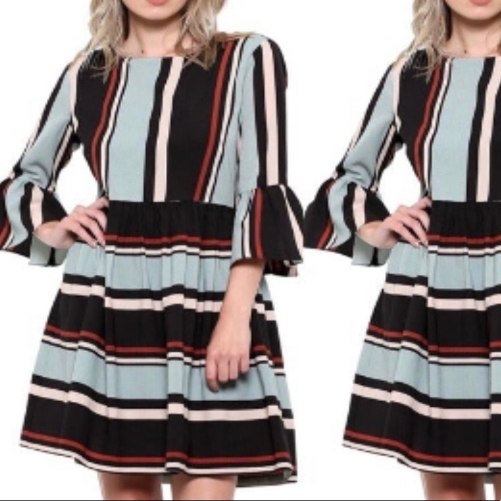Like New!! Esley Multi Color Striped Bell Sleeve Dress